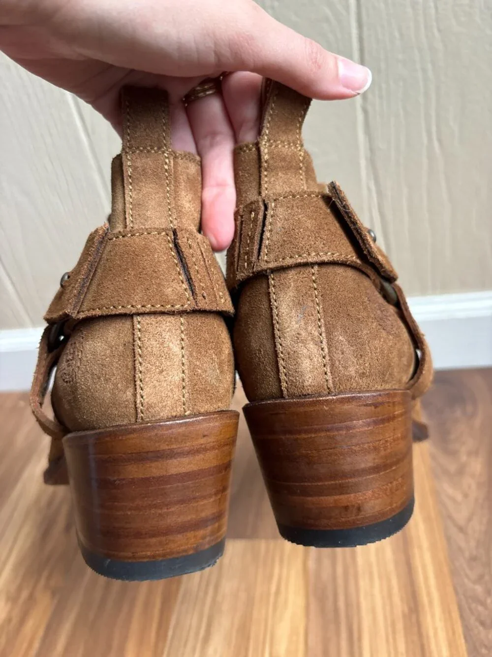 Ranch Road Azalea Harness Suede Leather Heeled Boots Booties Made in Spain
